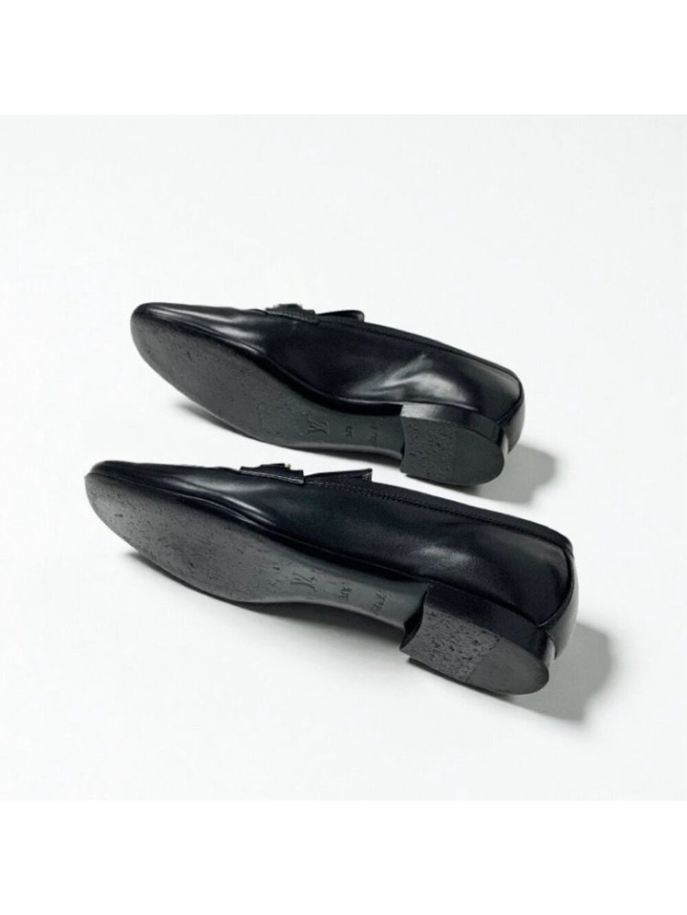 Louis Vuitton Upper Case Line Loafers Leather Shoes Black Gold LV Logo - Picture 6 of 9
